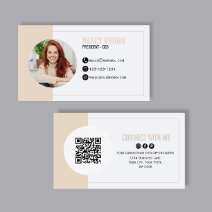 Beige Photo QR Code Connect With Me Minimal Business Card
