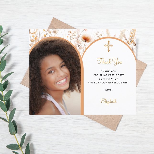 Beige photo wildflower Confirmation Thank You card (Creator Uploaded)