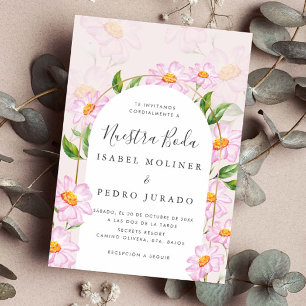 Beige Pink Botanical Nuestra Boda Spanish Wedding Invitation