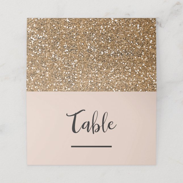 Beige Pink Chic Modern Gold Glitter Glam Wedding Place Card (Outside Unfolded)