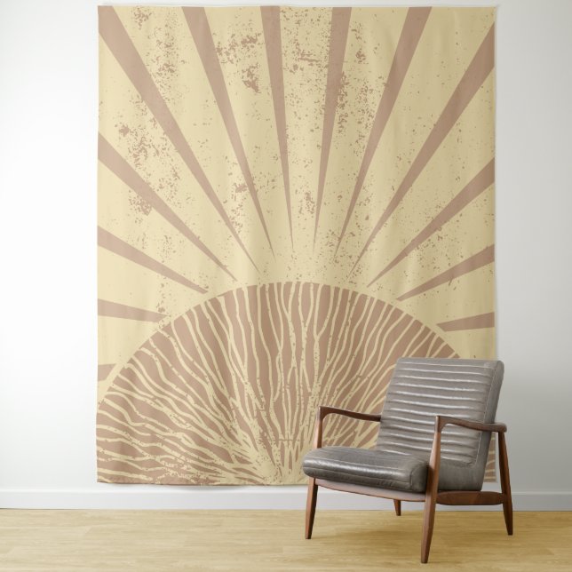 Beige Pink Elegant Simple Boho Sunset Tapestry (In Situ)