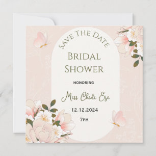 Beige Pink Floral Bridal Shower Save The Date Card