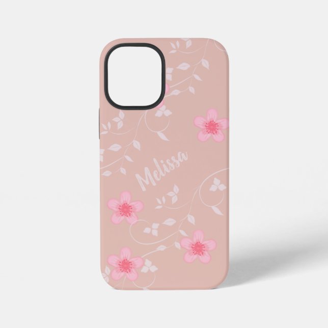 Beige Pink Floral iPhone Case (Back)