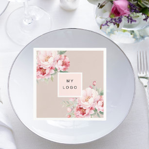 Beige pink florals business logo napkin