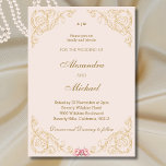 Beige Pink Ornate Vintage Baroque Wedding  Invitation<br><div class="desc">Add timeless elegance to your special day with this personalised Rococo Vintage Wedding Invitation, perfect for a baroque-themed wedding celebration. Featuring a delicate soft mocha frame adorned with a graceful pink peony detail, this design is set against a refined pink beige background that exudes vintage regency era charm. The elegant...</div>