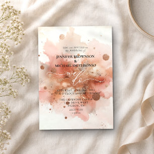 Beige Pink Rose Gold Watercolor Wedding Invitation