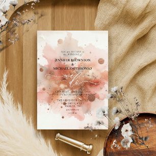 Beige Pink Rose Gold Watercolor Wedding Invitation
