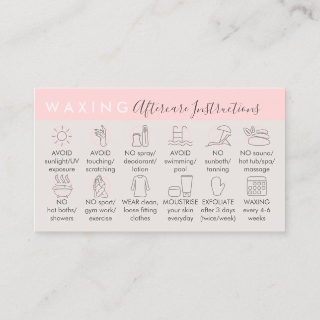 Beige Pink Waxing aftercare advices instructions Business Card (Back)
