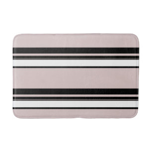 Beige Pink White Black Stripes Classy Stripe Bath Mat