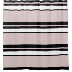 Beige Pink White Black Stripes Classy Stripe Shower Curtain