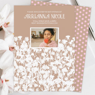 Beige, Pink, White Wild Flowers Bat Mitzvah Invitation