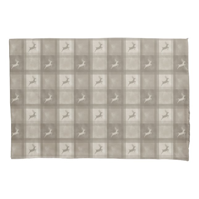 Beige Plaid And Deer Lovely Christmas Pattern Pillowcase (Front)