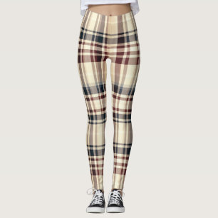 Beige Plaid Classic Checkered Pattern Leggings
