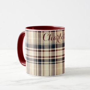 Beige Plaid Classic Chequered Pattern Mug