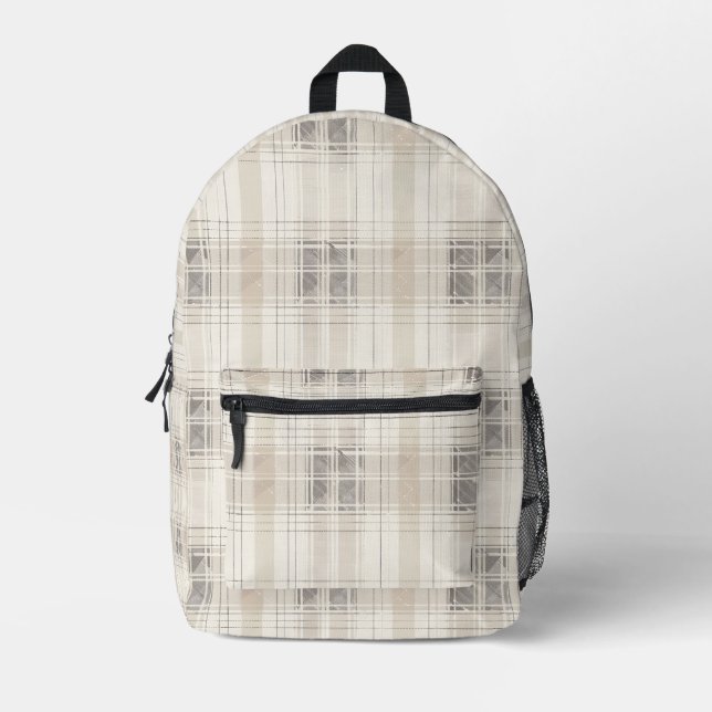 Beige Plaid  Printed Backpack (Front)