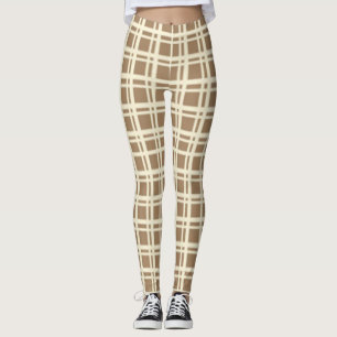 Beige Plaid Tartan Chequered Pattern Leggings