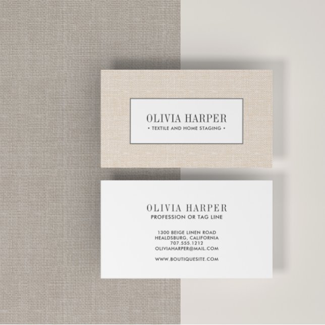 Beige | Plain Elegant Linen Look Professional Business Card (Creator Uploaded)