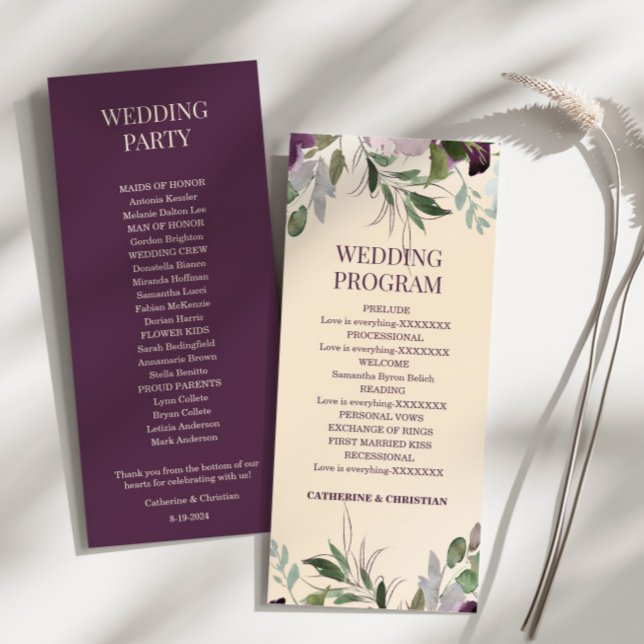 Beige Plum Floral Wedding Program (Creator Uploaded)