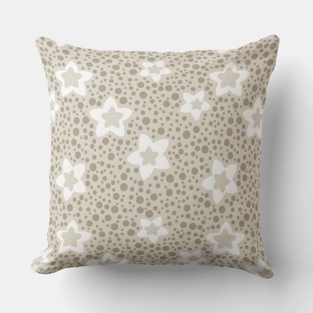 Beige polka dot retro with stars and flowers  cushion (Front)