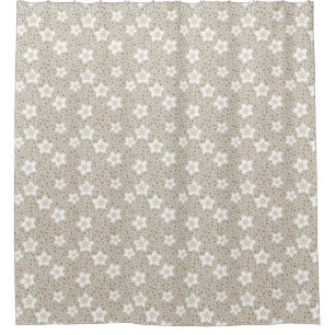 Beige polka dot retro with stars and flowers  shower curtain