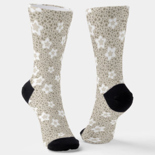 Beige polka dot retro with stars and flowers  socks