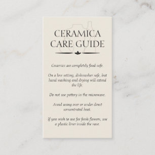 Beige Pottery Art Vase Ceramic Caring Instruction Business Card