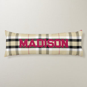 Beige Preppy Plaid Fashion Monogram Personalised Body Cushion