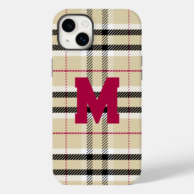 Beige Preppy Plaid Fashion Monogram Personalised Case-Mate iPhone Case (Back)