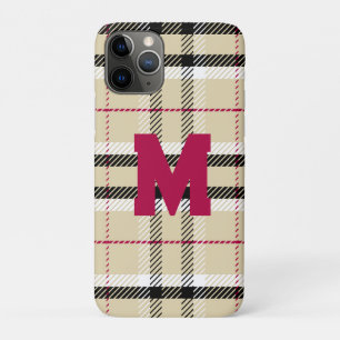 Beige Preppy Plaid Fashion Monogram Personalised iPhone 11 Pro Case