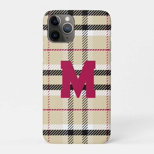 Beige Preppy Plaid Fashion Monogram Personalised Case-Mate iPhone Case (Back)