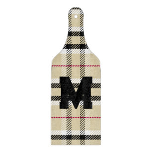 Beige Preppy Plaid Fashion Monogram Personalized Cutting Board
