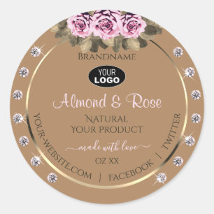 Beige Product Labels Pink Roses Diamonds with Logo