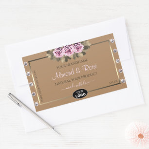 Beige Product Labels Pink Roses Diamonds with Logo