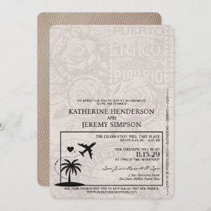 Beige Puerto Rico Passport Wedding Invitation