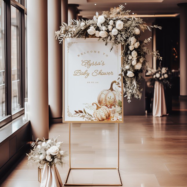 Beige Pumpkin and Flowers Baby Shower Welcome Sign (Creator Uploaded)