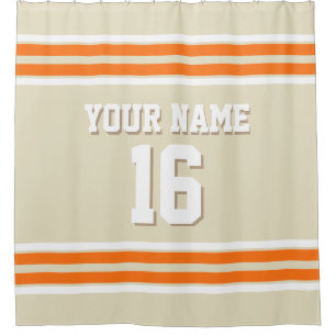 Beige Pumpkin Orange White Stripes Sports Jersey Shower Curtain