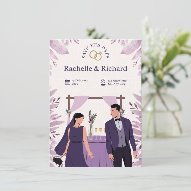 Beige & Purple Animated Wedding Invitation (Standing Front)
