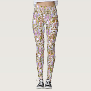 Beige/Purple Multi-Colour Women's Leggings