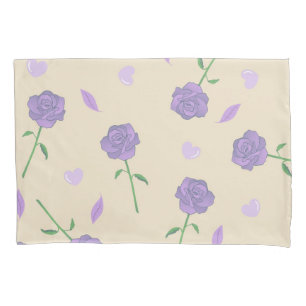Beige Purple Rose Floral Boho Botanical Pattern Pillowcase
