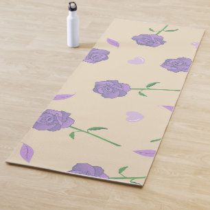 Beige Purple Rose Floral Boho Botanical Pattern Yoga Mat