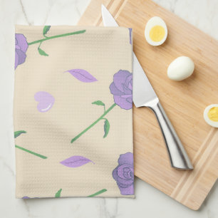 Beige Purple Tropical Floral Botanical  Tea Towel