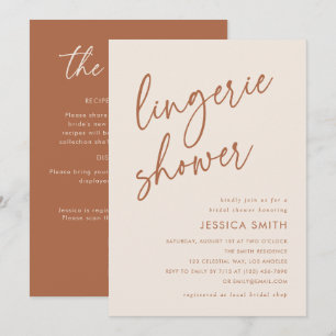 Beige QR Code All-in-One Boho Lingerie Shower Invitation