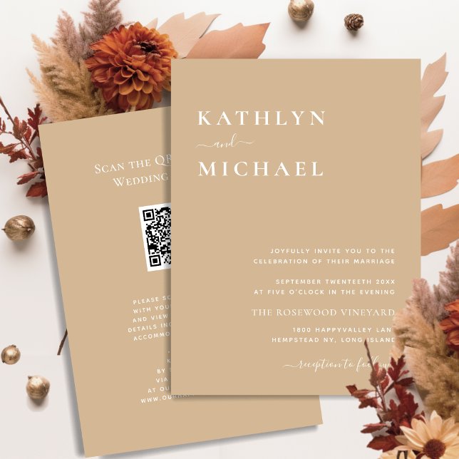 Beige QR Code All In One Modern Minimalist Wedding Invitation (Creator Uploaded)