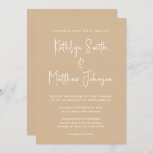 Beige QR Code All In One Modern Script Wedding Invitation