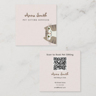 Beige QR Pet Sitting Business Card Elegant