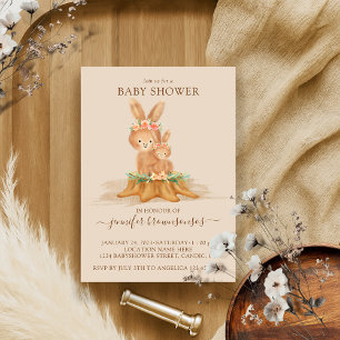 Beige Rabbit Mummy Bunny Baby Invitation