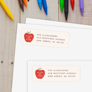 Beige Red Apple Preschool Graduation Address Label Return Address Label