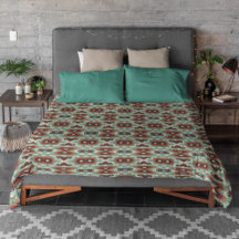 Beige Red Brown Aqua Blue Green Black Tribal Art