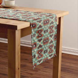 Beige Red Brown Aqua Blue Green Black Tribal Art Medium Table Runner