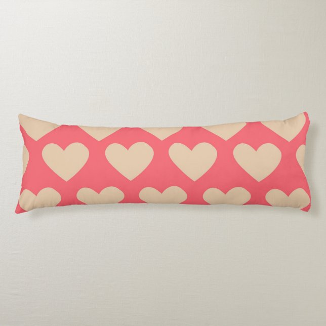 Beige Red Cute Simple Heart Pattern  Body Cushion (Front)